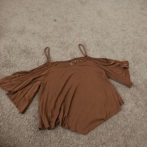 tan cold shoulder tank top